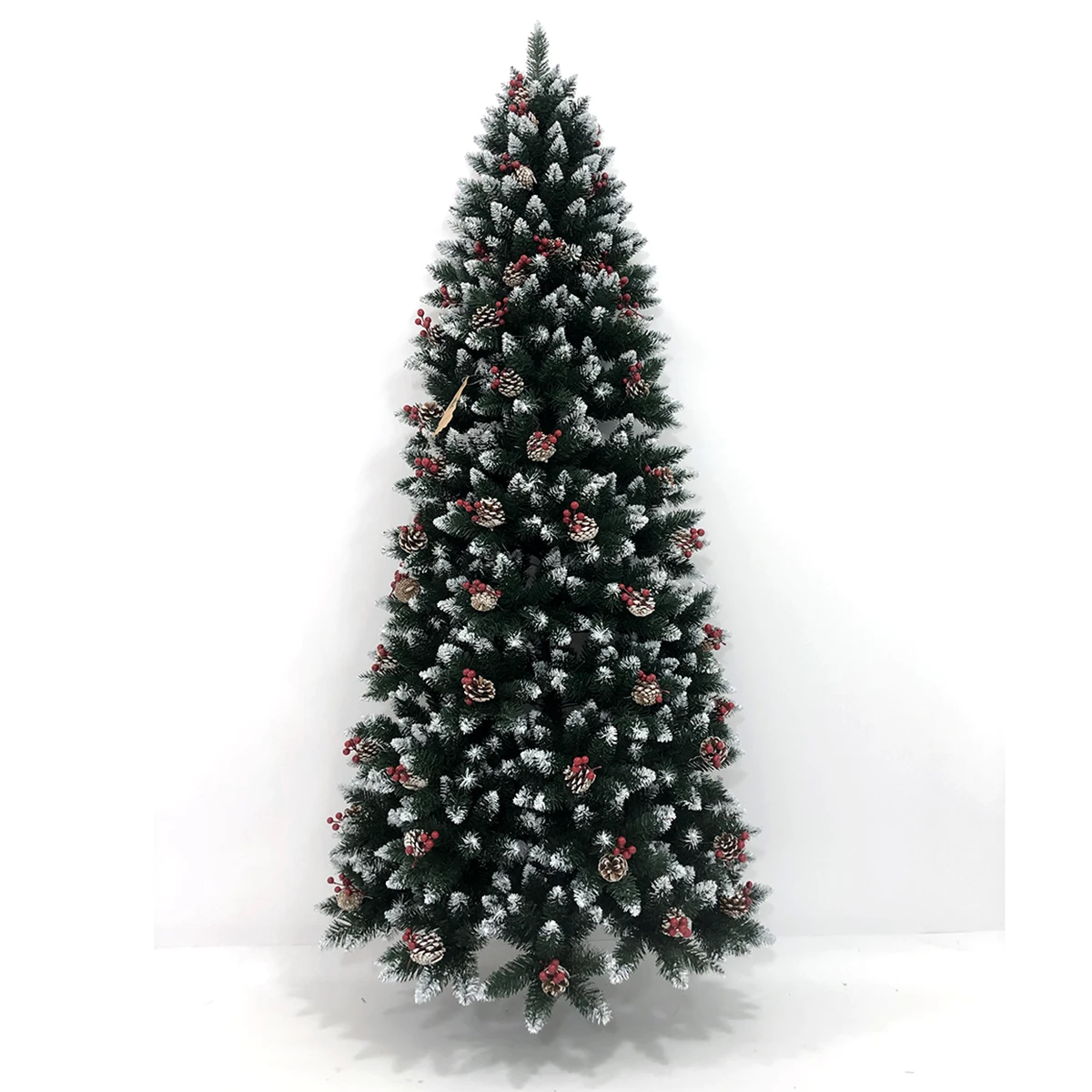 150cm artificial green PVC tree with 9CM wooden trunk glitter and pine cone Christmas decoration Tree