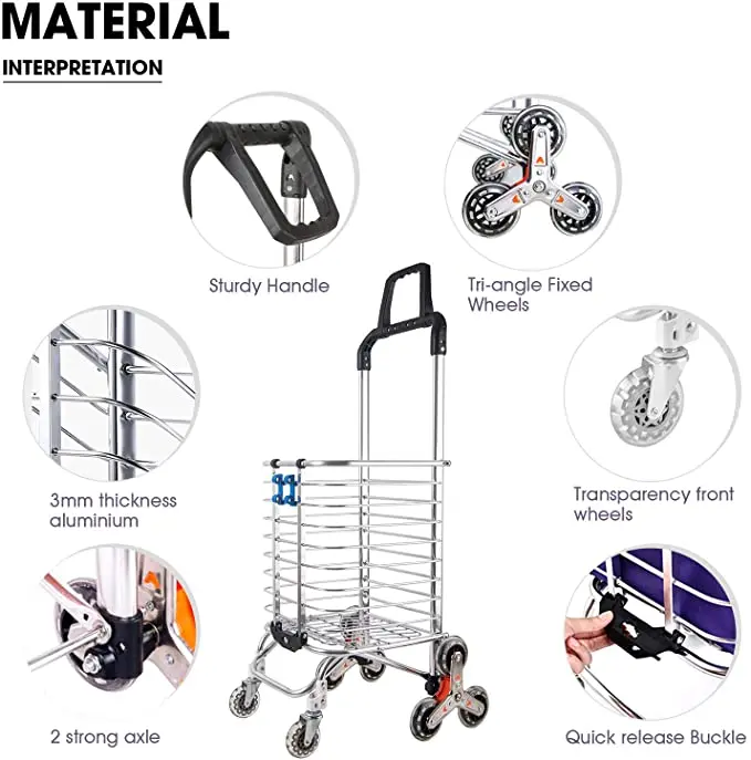 AMZ Supplier 8 wheels Aluminum Shopping Carts Heavy Duty Foldable Shopping Carts for Groceries Collapsible Rolling Cart