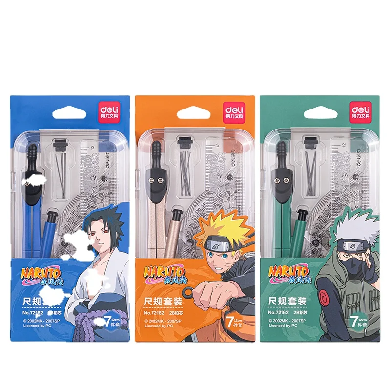 Deli 72162 Animation cartoon pattern Drafting set compass rubber ruler protractor for students Drawing set 144pcs per carton set