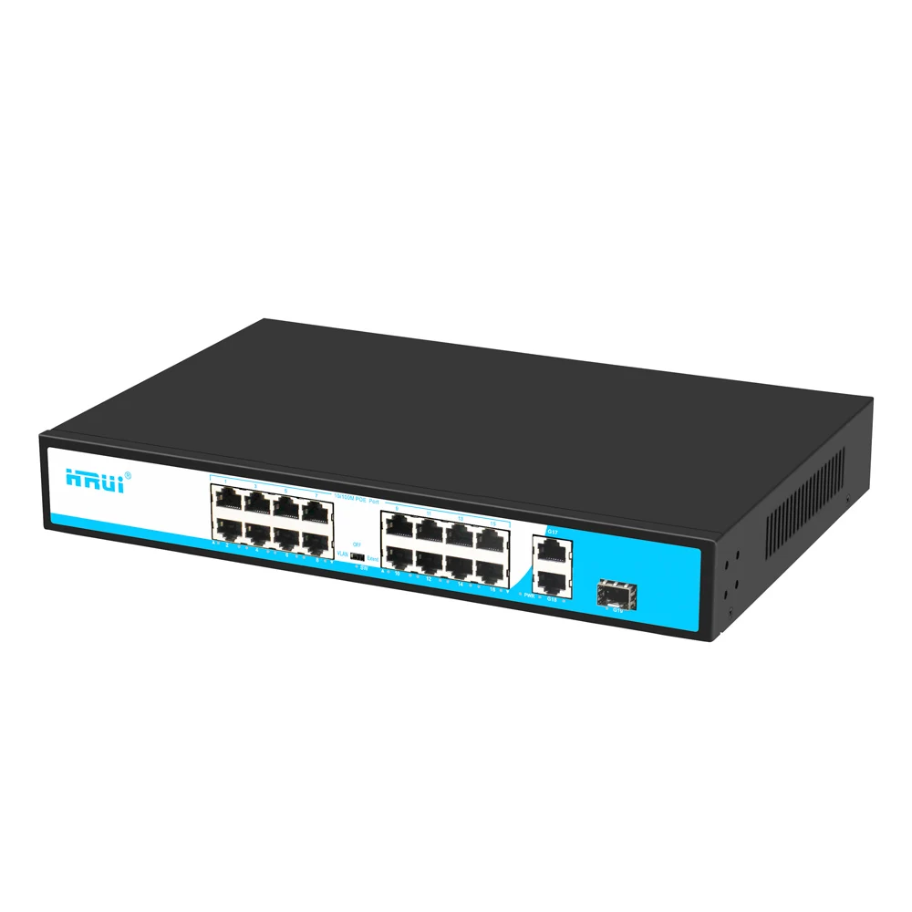  Коммутатор HRUI с 16 портами PoE поддерживает VLAN расширяющую до 250 метров для сети