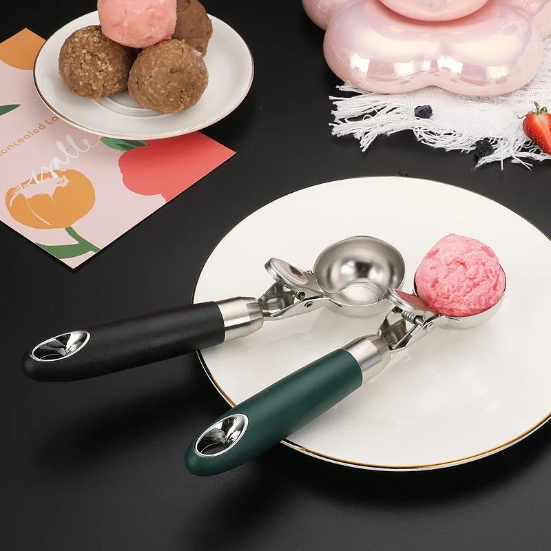 Kitchen Ice Cream Tools Spoon Metal 304 Stainless Steel Meat Ball Ice Cream Scoop with Ring Handle
