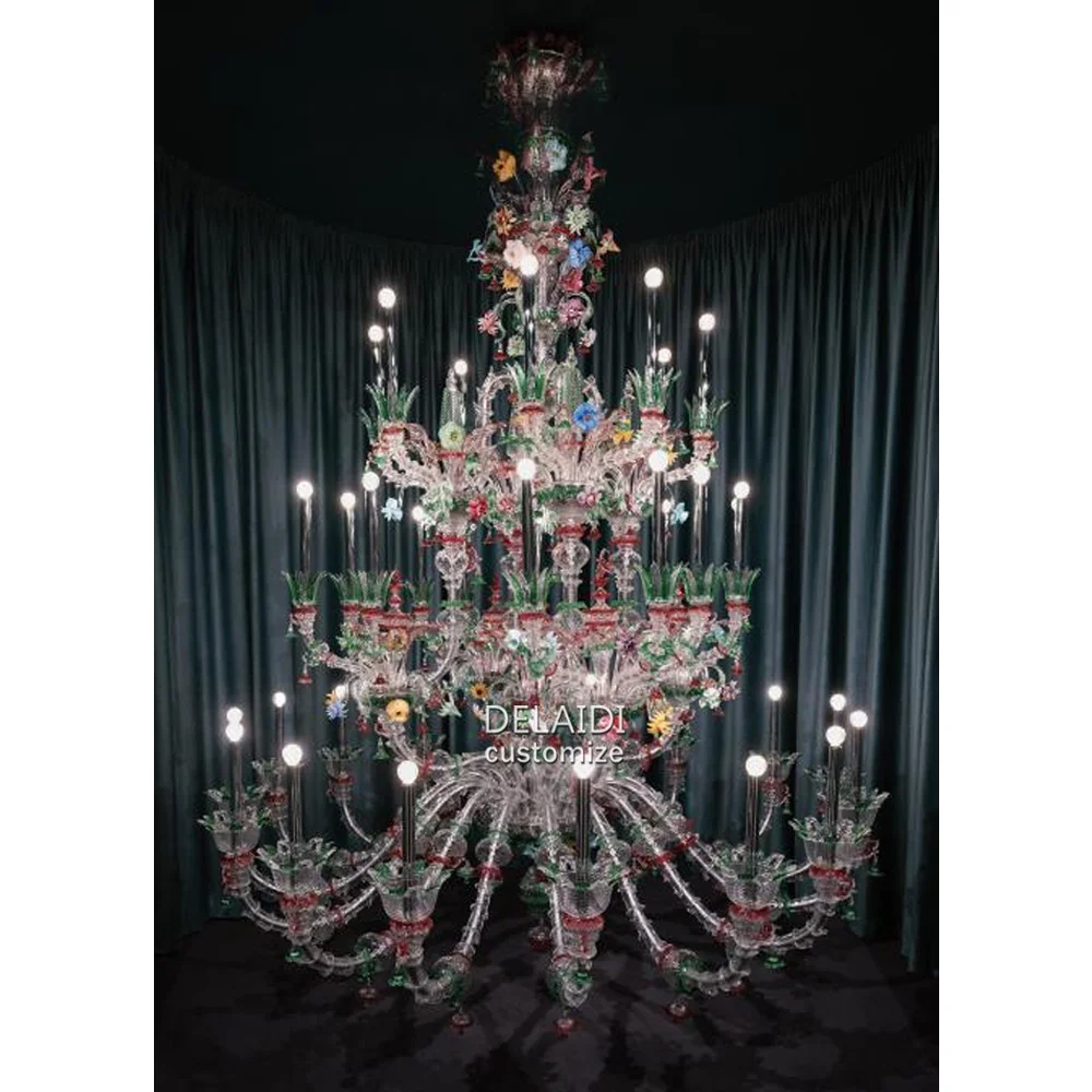 Large luxury italy design chandelier hand blown glass flower hanging lights villa living room hotel lobby murano lamps