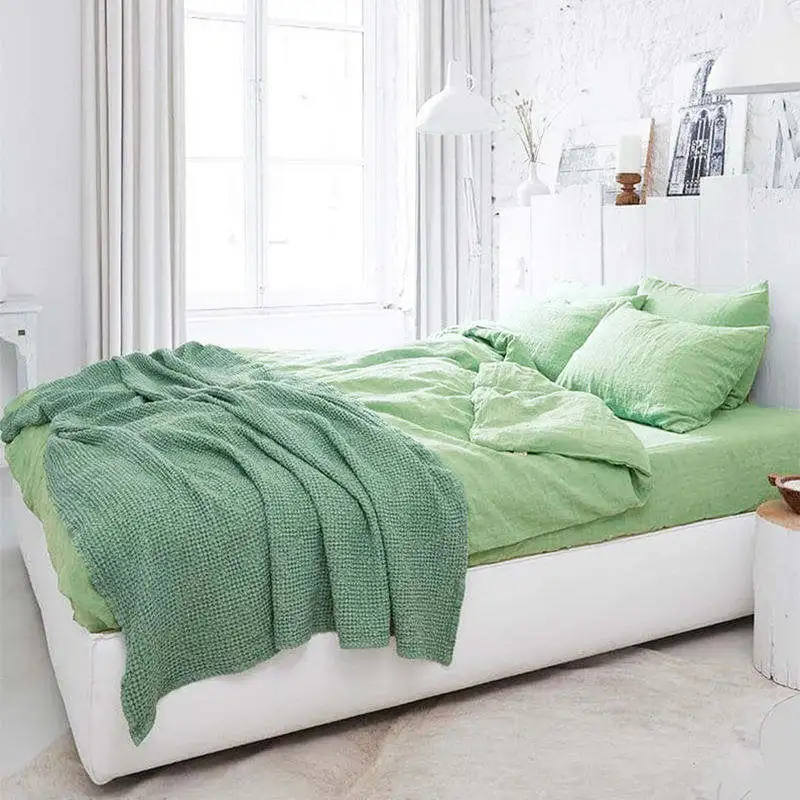 Wholesale/Retail Mint Green 100% Pure French Flax Linen Bedding Set 4 Pcs Non-Disposable Stone Washing Solid Pattern Home/Hotel