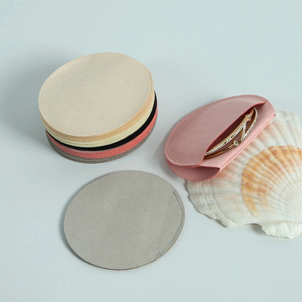 Round Ring Earrings Jewelry Bag Microfiber Velvet Flannel Cotton Round Pouch Custom Logo