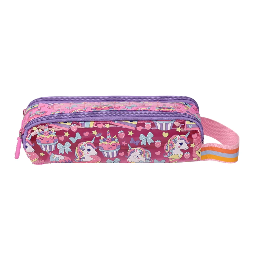 wholesale  2 zipper pencil case school pencil case bag for kids cute canvas pvc pencil case with handle