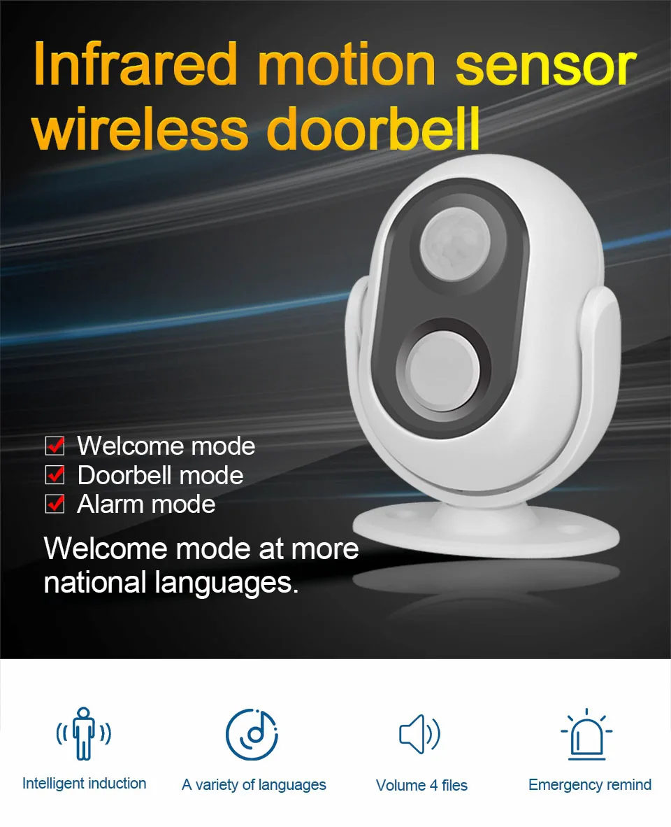 Wireless Guest Welcome Chime Alarm Door Bell PIR Motion Sensor for Shop Entry Company Security Protection Alarm Doorbell