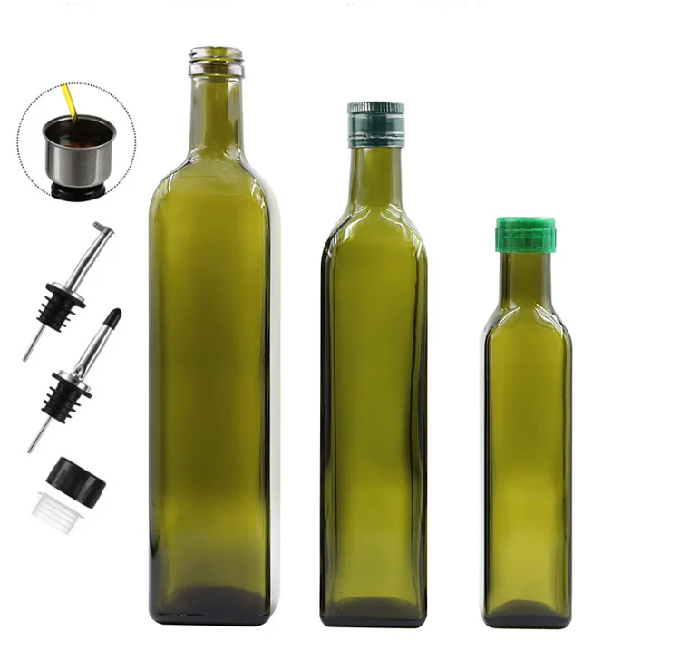 walnut camellia 250ml 500ml 750ml 1000ml empty fancy round square antique squeeze green marasca glass bottle olive oil bottle
