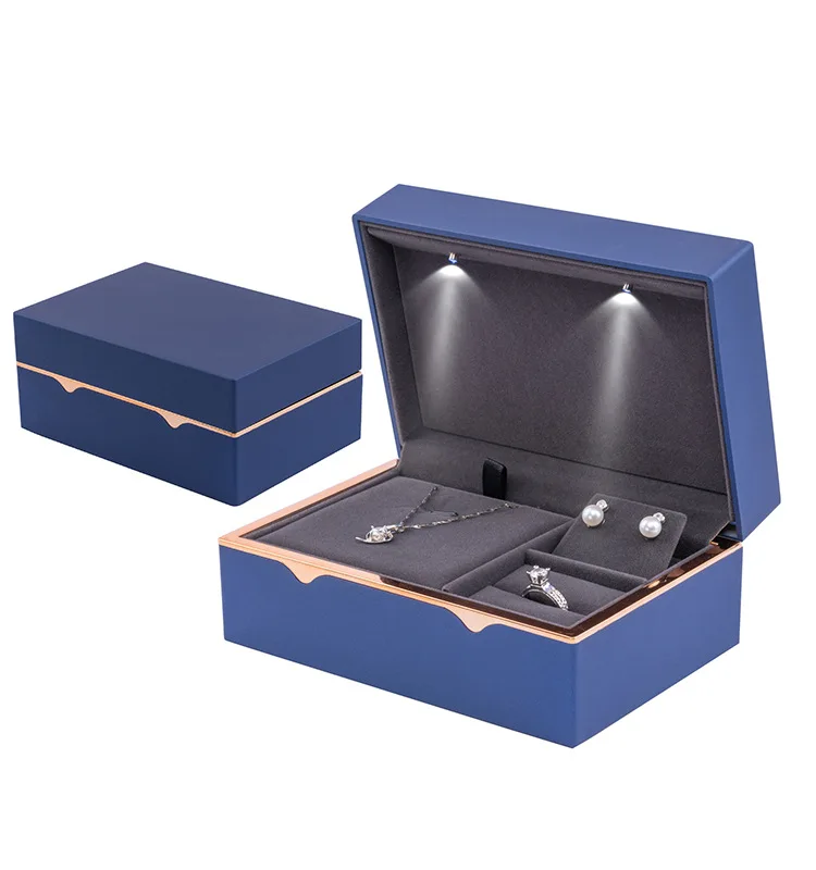 Custom logo led-jewelry-box Jewellery jewelry Set Velvet Packaging plastic boxes with led light For Necklace Earrings And Ring