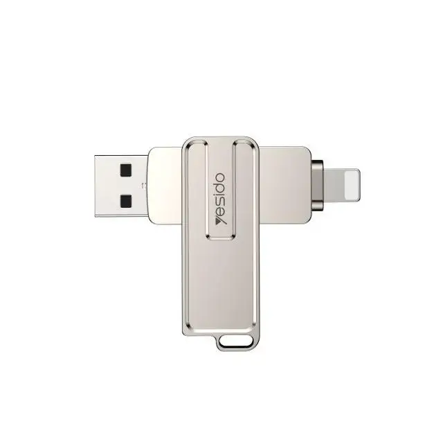 Yesido FL16 Silver Metal Rotating Pendrive 8gb 16gb 32gb 64gb 128gb 2 In 1 Dual Use Adapter Memory Stick Usb Flash Drive