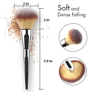 Silver handle fluffy single super soft hair makeup synthetic fiber kabuki big blush brushes make up loose powder blusher brush