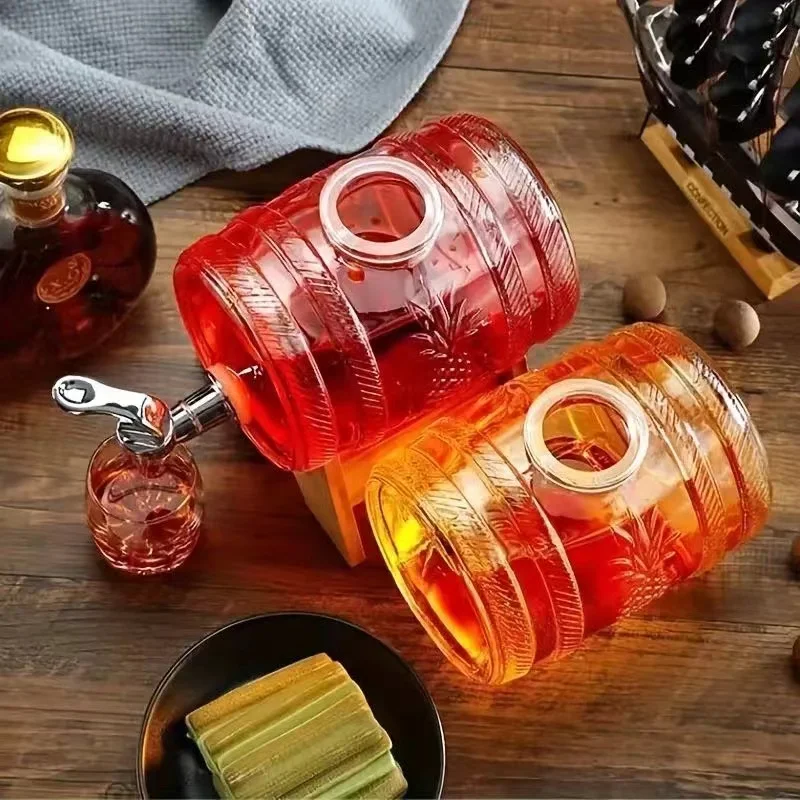 5L Transparent Glass Medicine Wine Barrel Juice Drink Bottle Sealed Brewing Tank Stainless steel faucet With Bamboo Base