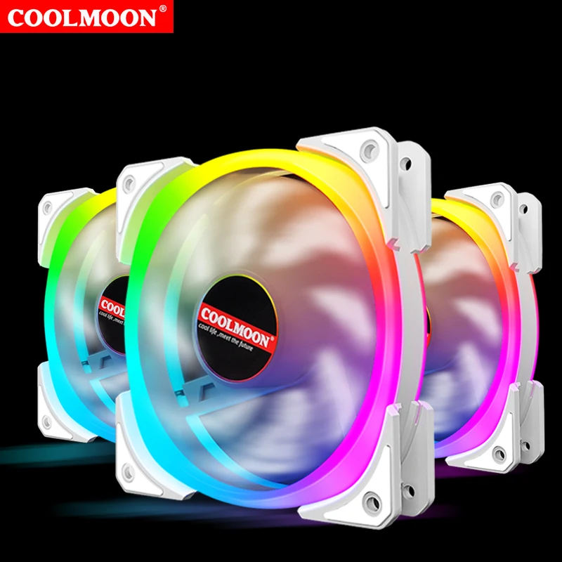 COOLMOON CM-D3 3an pack  120mm white  pc cooling fan  3 rgb fan +Controller Quiet computer case fan