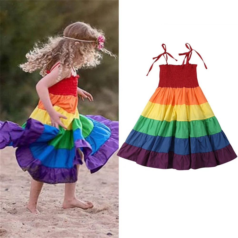 kids rainbow dress cheap wholesale 0-12 T girls`s dress for girls summer cotton dresses