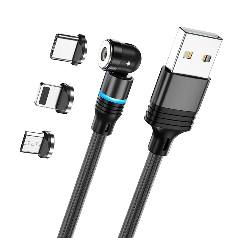 Wholesale Free Sample USB Cable 3 in 1 3A Fast Charger 540 Degree Magnetic Date Cable