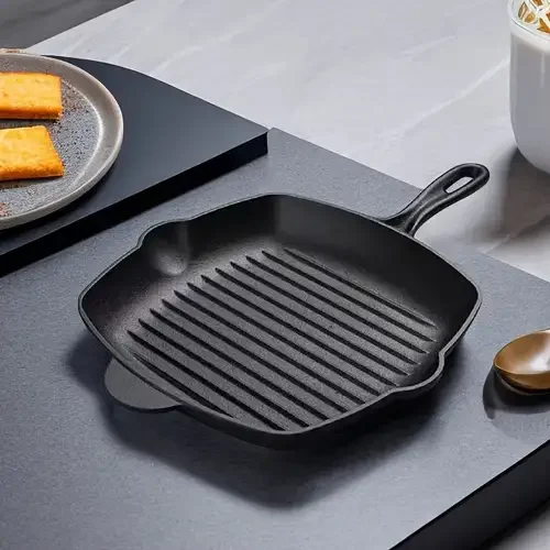 Enamel Covering Square Steak Grill Pan with Ribbed Flat Bottom Frying Pan Cast Iron Country Sustainable Griddles & Grill Pans