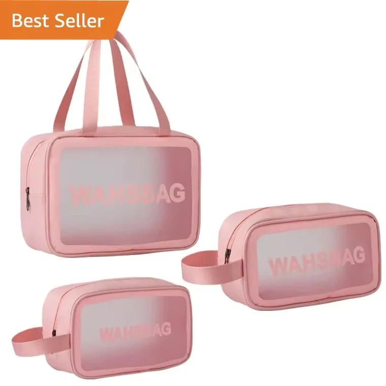 New Design Pvc Waterproof Clear Makeup Bags Cosmetic Pouch With Zipper Handle Transparent Travel Large Storage bag organizer