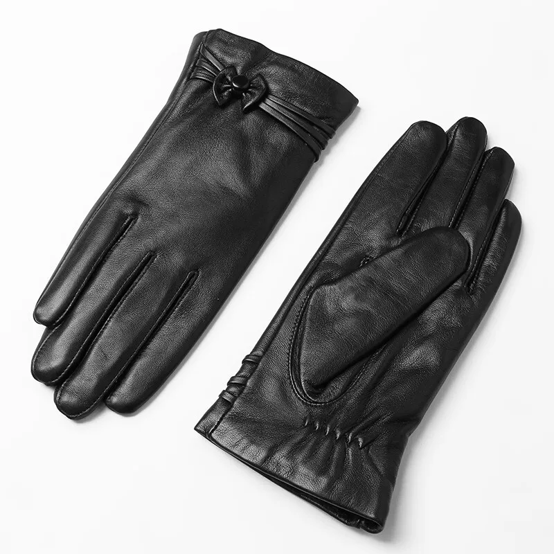 Custom  fashion ladies winter wear dressing touch screen genuine leather gloves