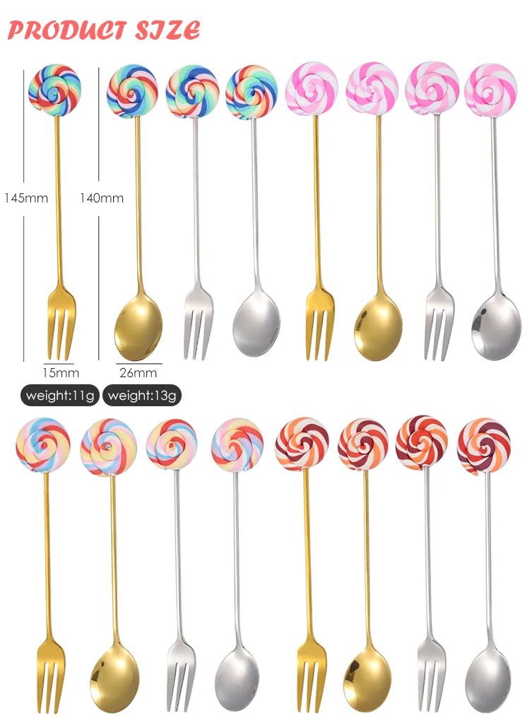 Wholesale Wedding Cutlery Child Rose Gold Stainless steel Candy Shaped Dessert Coffee Mixing Ice Cream Milk Tea Fork Spoon Set