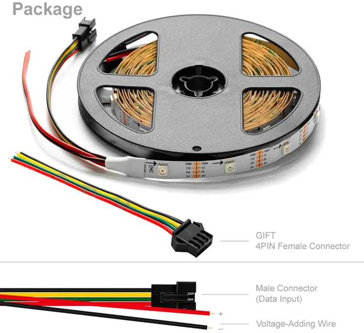 Wholesales Price 3.2Ft 16.4Ft Ip20 Ip30 Dream Color Flexible Lighting Digital Led Strip APA102 Sk9822 144