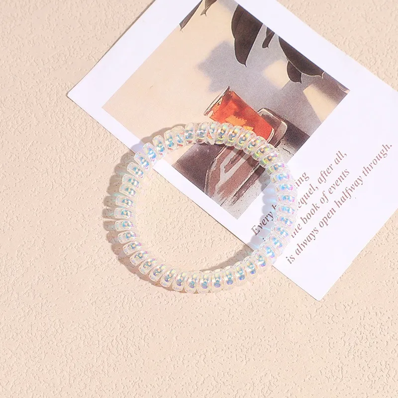 Mermaid Colorful Phone Cord Hair Ring Female Hair Rope Phantom Telephone Scrunchies Plastic Line Elastic Rubber Band Hair Tie