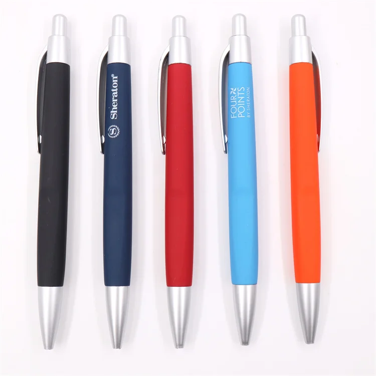 hot sale cheap promotional kawaii rubber coated plastic pen color press ball point pen