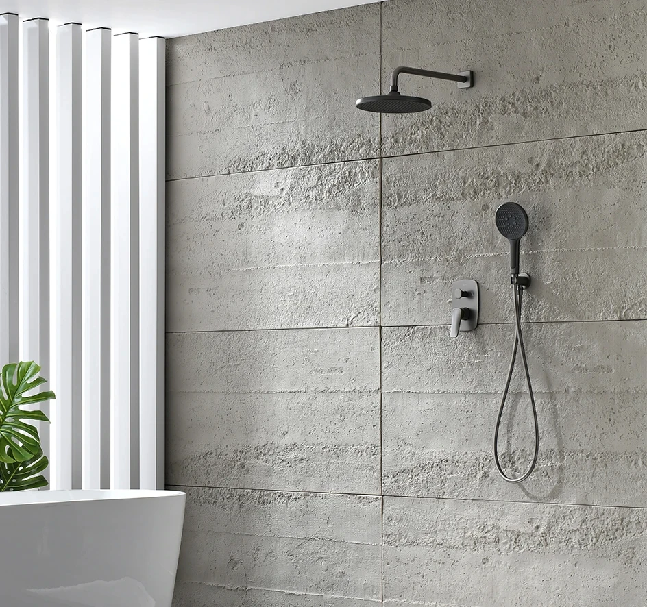 Gold Concealed Shower System Bathroom Shower Faucet Set Embedded Cartridge Faucet Rainfall Shower Mixer Crane Grey Chrome