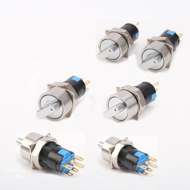 16mm 2/3 position selector switch  DPDT metal push button switch