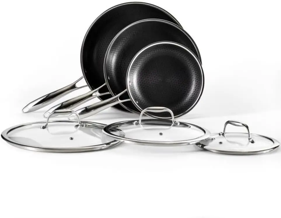 6-Piece Modern Design 3-Ply Steel Fry Pan Set 8 10 12-Inch saute Pans with Tempered Glass Lids Gas Oven & Dishwasher Safe