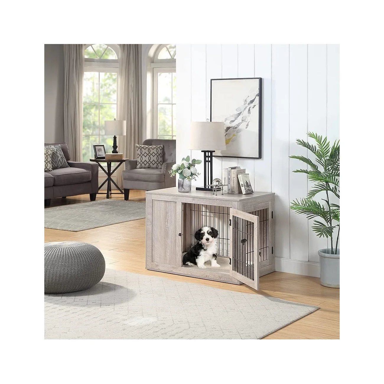 Weathered Grey Furniture Dog house Indoor Pet Kennel with Door Wood Pet House Dog Cage