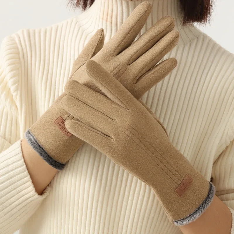 Gloves Women Winter Warm Ladies Gloves Plus Velvet Riding Driving Cold-Proof Touch Screen Gloves