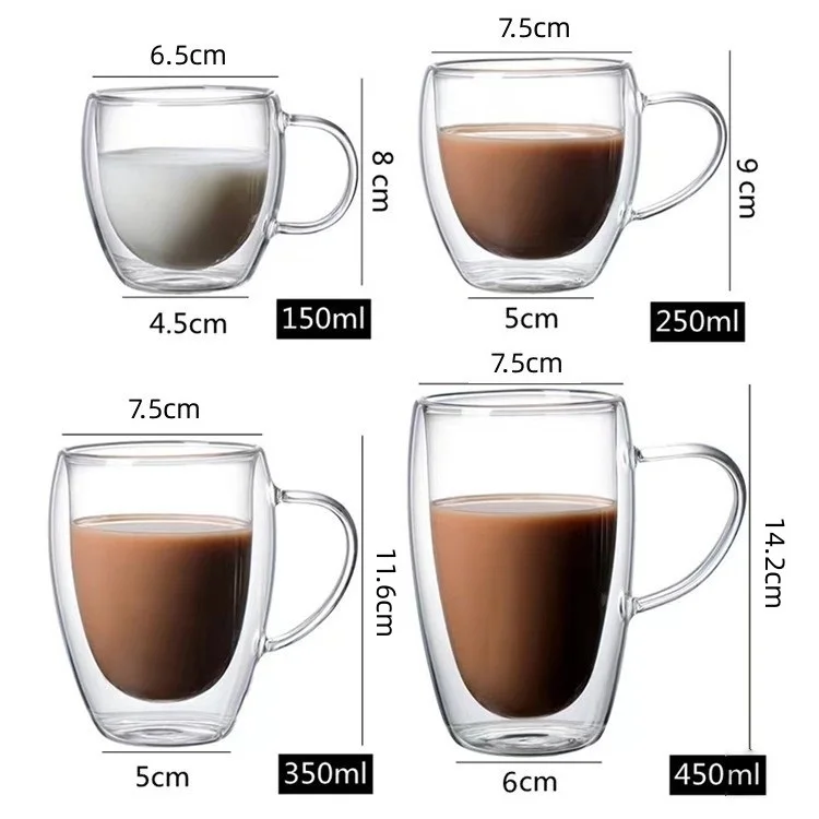 Factory Price 150/250/350/450 Ml Clear Glass Cups For Tea And Coffee Glass Juice Cup With Handle