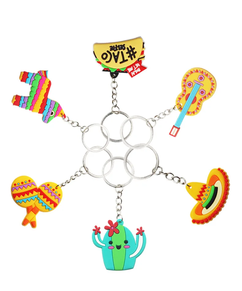 PVC Key Chain Cactus Hat Hot Dog Horse Guitar Sand Hammer Metal Pendant Customized Light Keychain Zinc Alloy Gift Mexico PVC,PVC