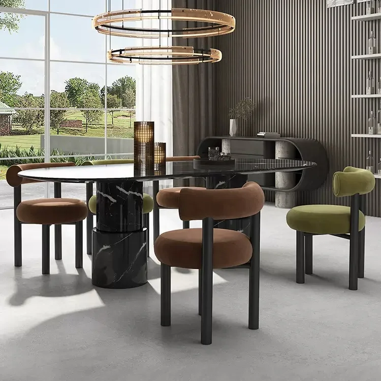 Modern black dining tables set for 10 seats meja makan fluted dining table set