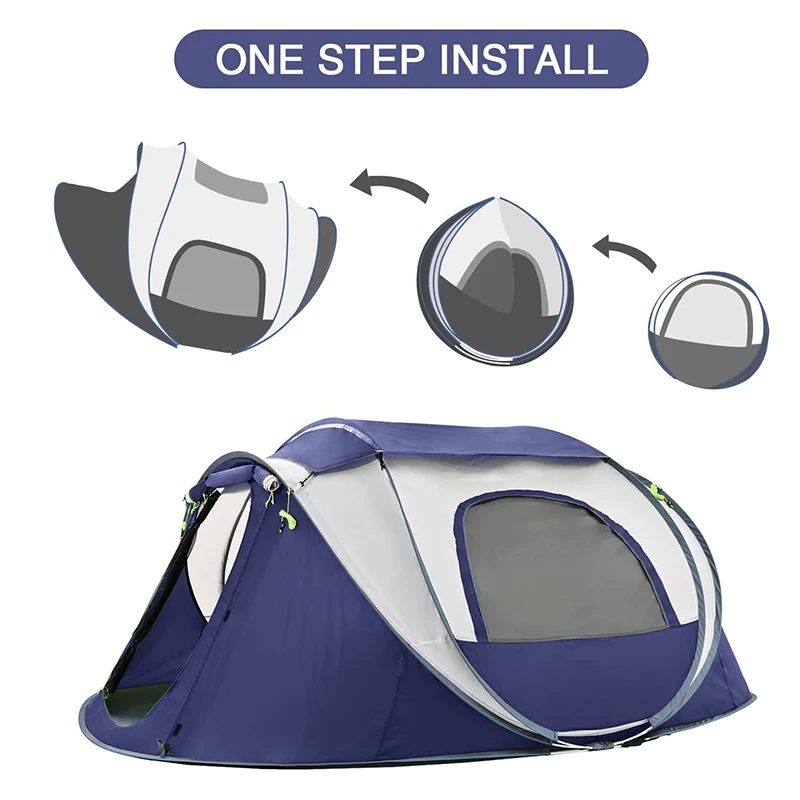 Quick-Open 3/4-Person Waterproof Oxford Camping Tent Pop-Up Design Easy Outdoor Hiking Beach Picnics Family Use Three-Pole Boat