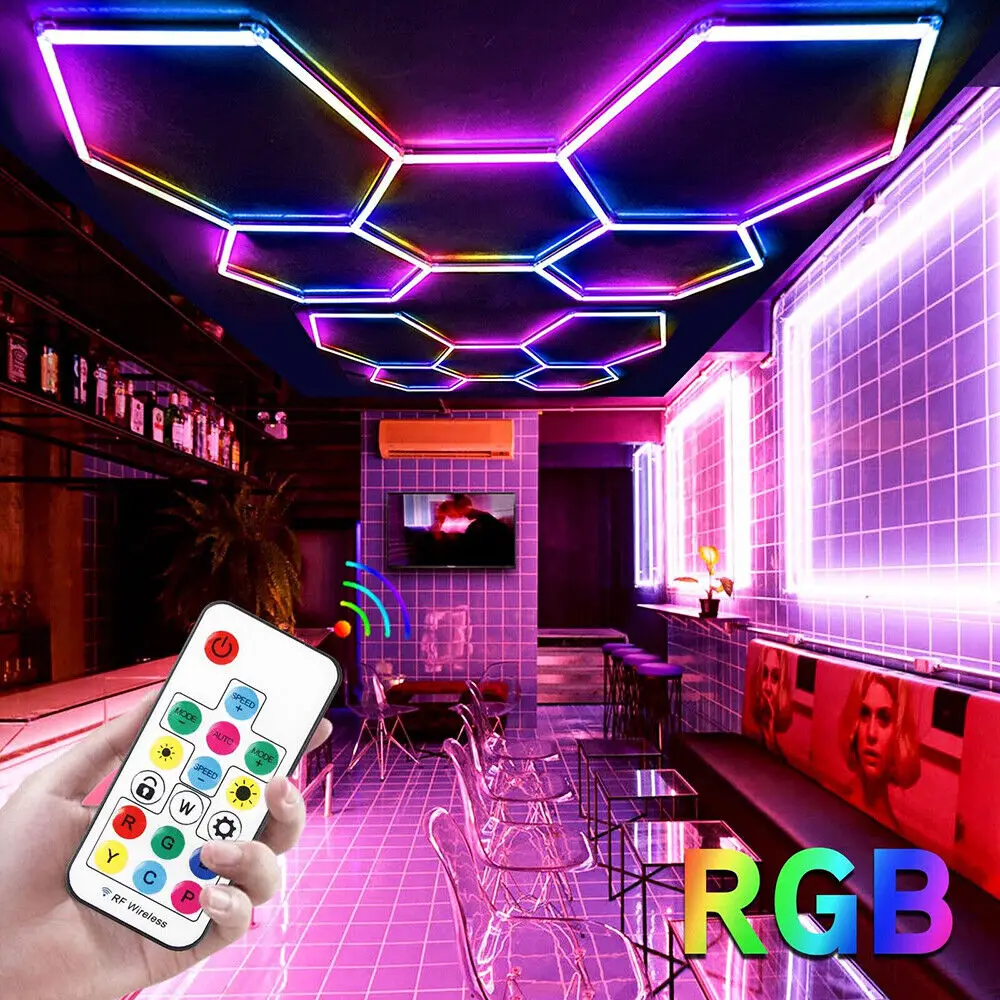 Шестигранный светодиодный фонарь для гаража RGB шестигранный светильник-358 красочные световые режимы игрового якоря освещение частного спортзала 