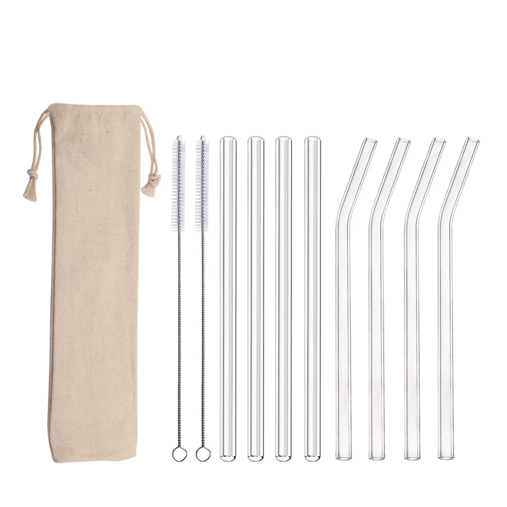 Drinking Straw Custom Logos Eco Friendly Reusable Glass Straw 1 Piece Transparent Bar Accessories Reusable Plastic Straw 12 Inch