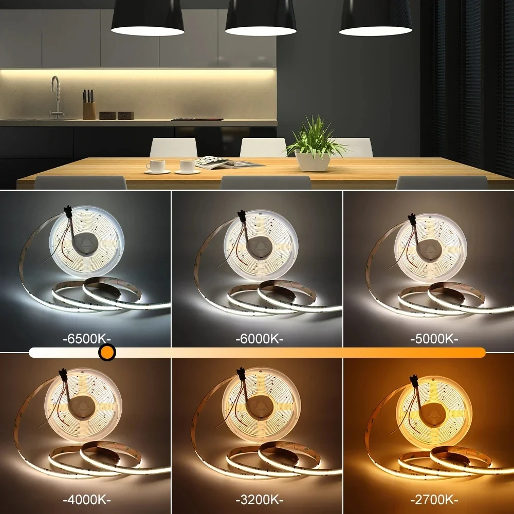 DC24V FCOB CCT IC LED Light Strip WS2811 Addressable 576 LEDs 2700K to 6500K 10mm Flexible FOB High Density COB Led Lights RA90