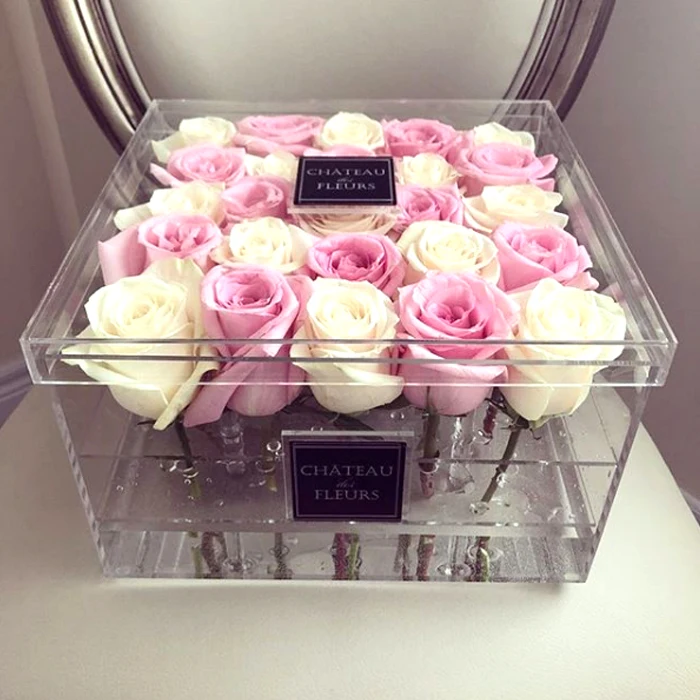 Acrylic flower box rose preserved flower box transparent paper box for flower packaging
