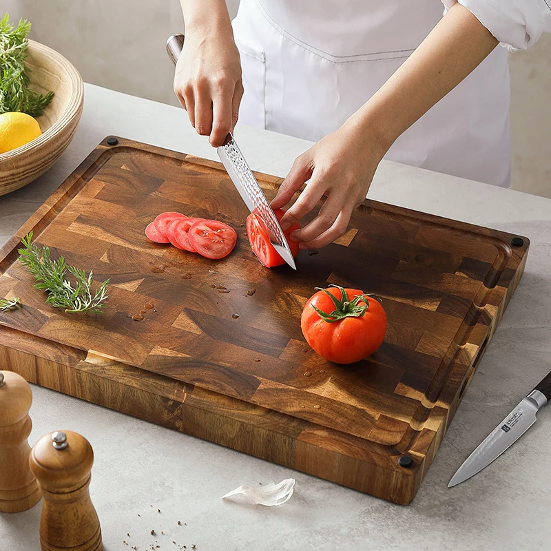 New Multifunctional Reversible end grain acacia wood cutting board Food Chopping Kitchenware