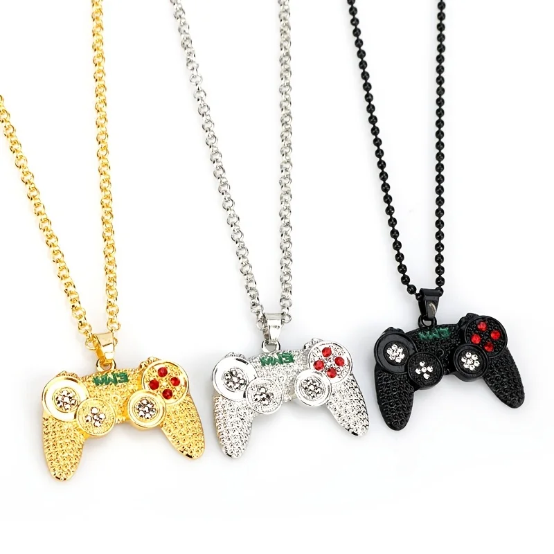 Game Console Pendant Necklace Full Drill Game Controller Pendant Necklace Fashion Zircon Gamepad Charms Necklace