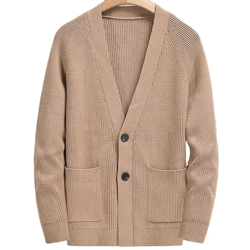 Custom Man Fashionable Knitted Sweater Button Down Pure Color Cashmere Merino Wool Men Sweater Cardigans With Pocket