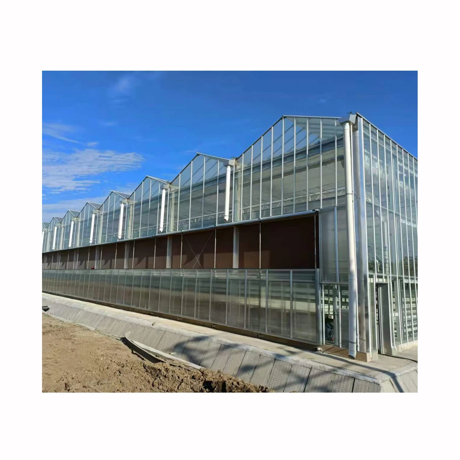 Venlo Type Adjustable Shading Net Irrigation System Multi Span Glass Greenhouse