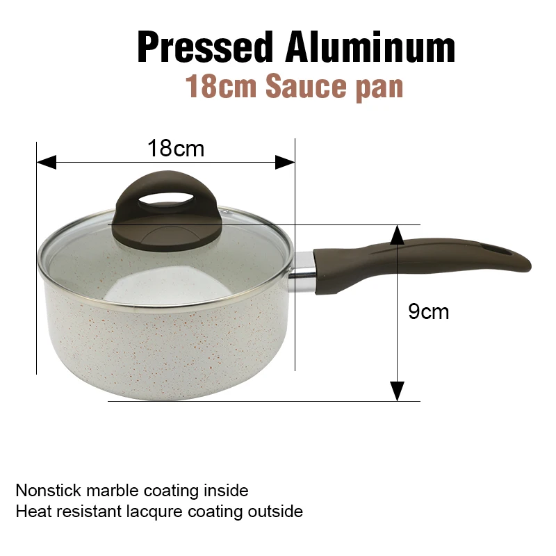 Portable Heat Resistant Nonstick Marble Coating Aluminum Cooking Sauce Pan with Lid