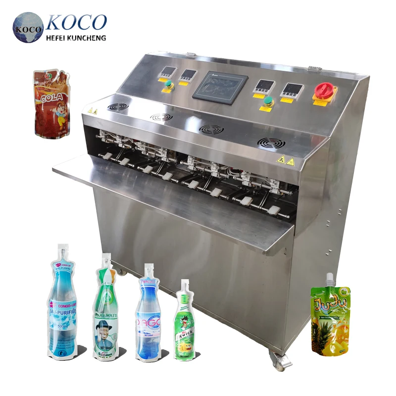 KOCO Semi-automatic 8-nozzle stand-up bag filling and sealing machine for juice/milk/drinking water stand-up bag filling machine