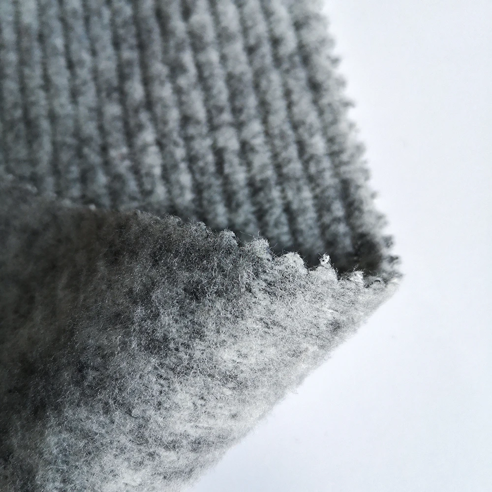 sustainable custom melange grey cationaic brushed fleece stripe coarser knitted fabric for winter cardigan sweater jacket SCK0