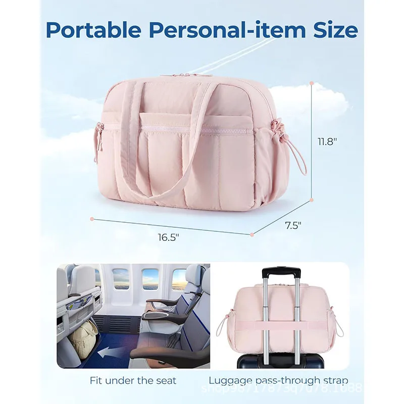 Women Large Capacity Quilted Nylon Duffle Bag Waterproof Travel Overnight Puffer Duffel Bag