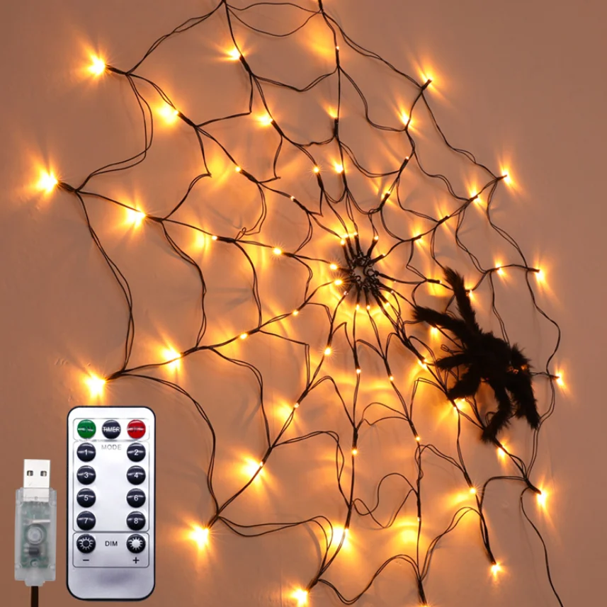 1m Outdoor Spider Web Garden Halloween Party Room Decoration Battery Operated Led Fairy String Lights With Usb Remote Control