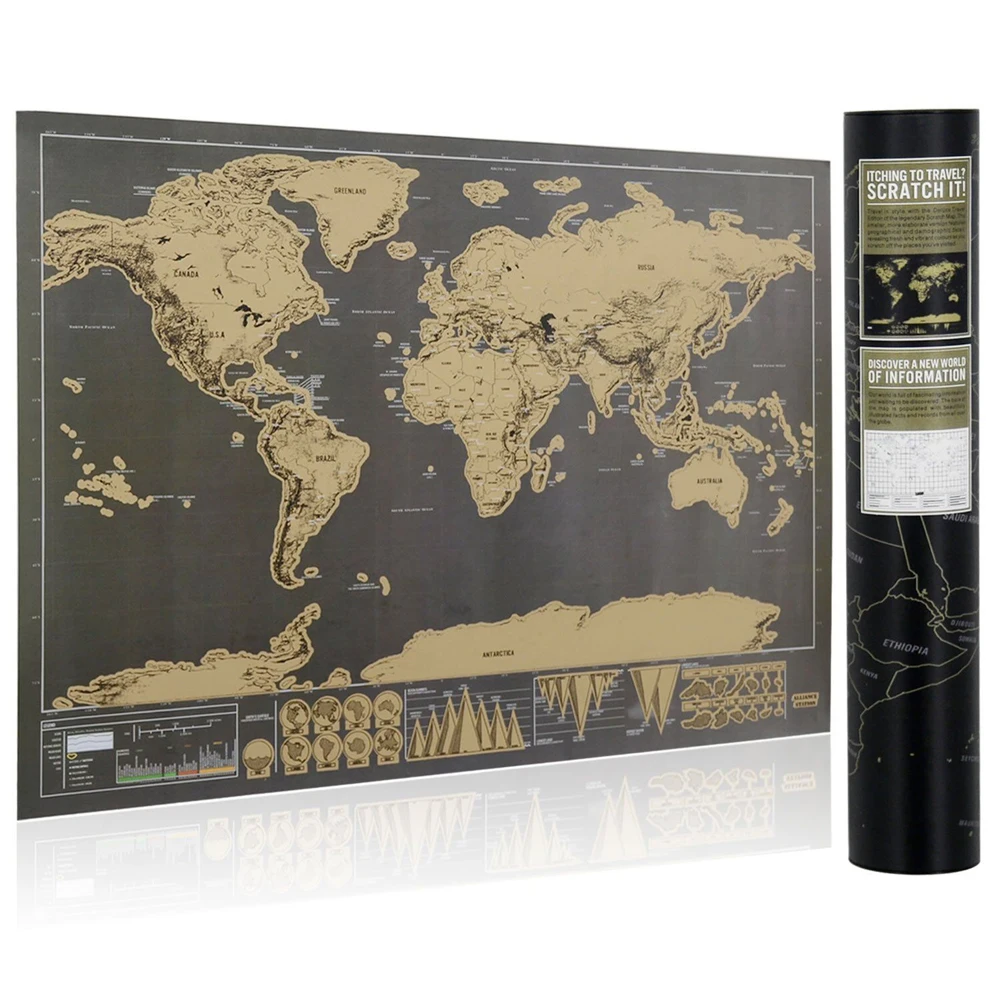 Deluxe Travel Edition Scratch Off World Map Poster Personalized Journal Log