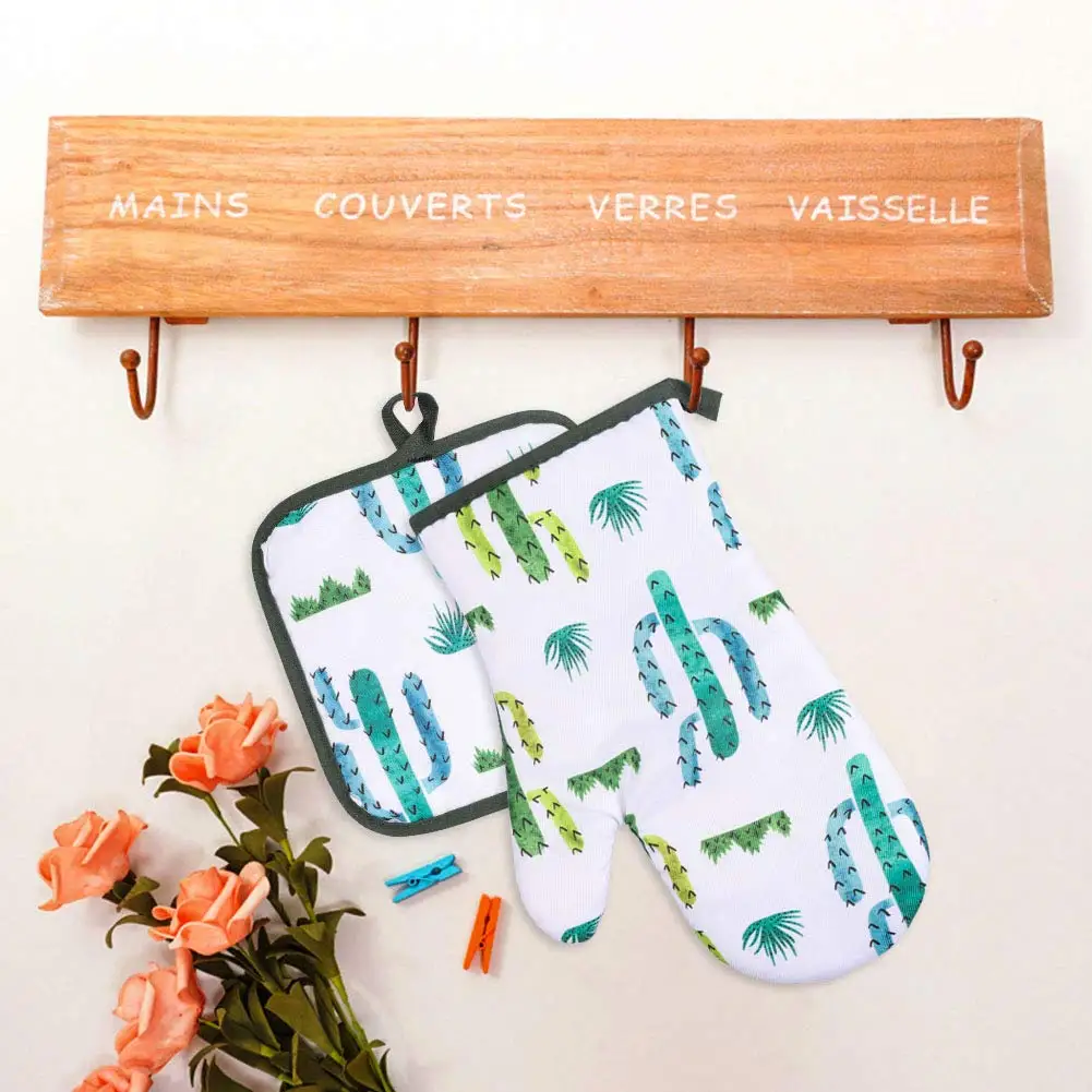 Оптовая продажа, варежка и держатель для кастрюль из 100% хлопка с принтом