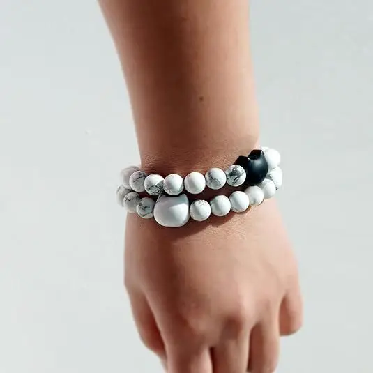 Hot Sale 8mm Silver Obsidian Stone Beaded Bracelet for Women Cute Cat Animal Design Fashion Party Gift Elastic Bracelet Jewelry